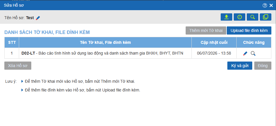 Nút Upload file đính kèm trong hồ sơ Test của Bkav