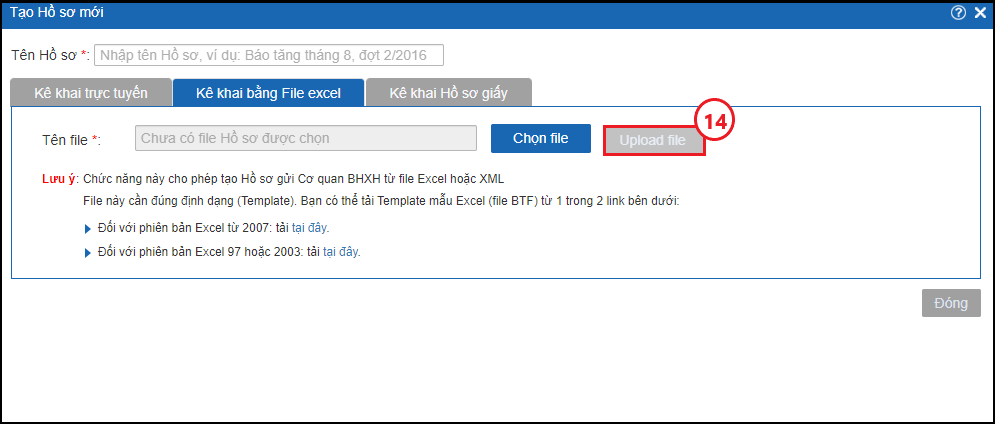 Tab Kê khai bằng File excel và nút Upload file trong hướng dẫn Bkav IVAN.