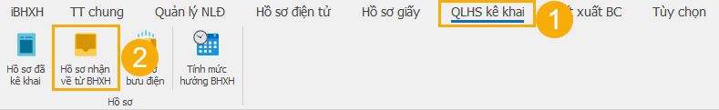 Mục QLHS kê khai và Hồ sơ nhận về từ BHXH