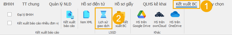 Mở lịch sử giao dịch từ mục Kết xuất BC