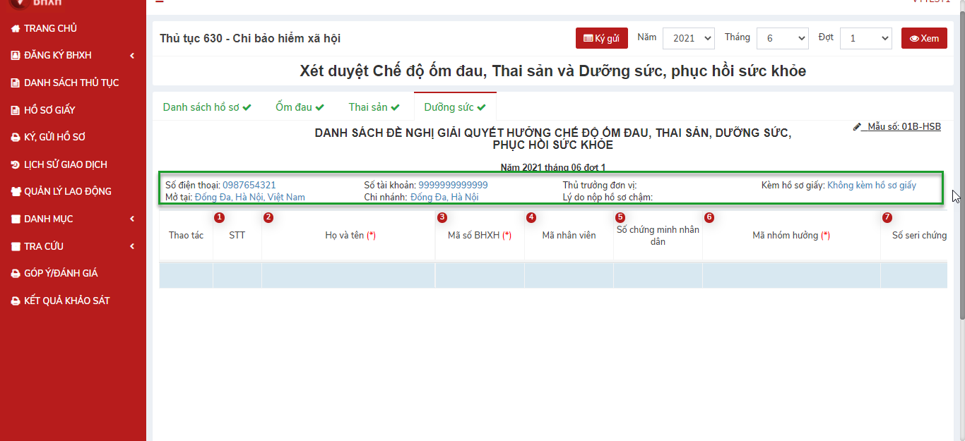 Tab Dưỡng sức của tài khoản mẫu VTTEST1 trong tài liệu hướng dẫn web v1.9; ảnh năm 2021 không xác nhận nhóm quyền lợi hiện hành.