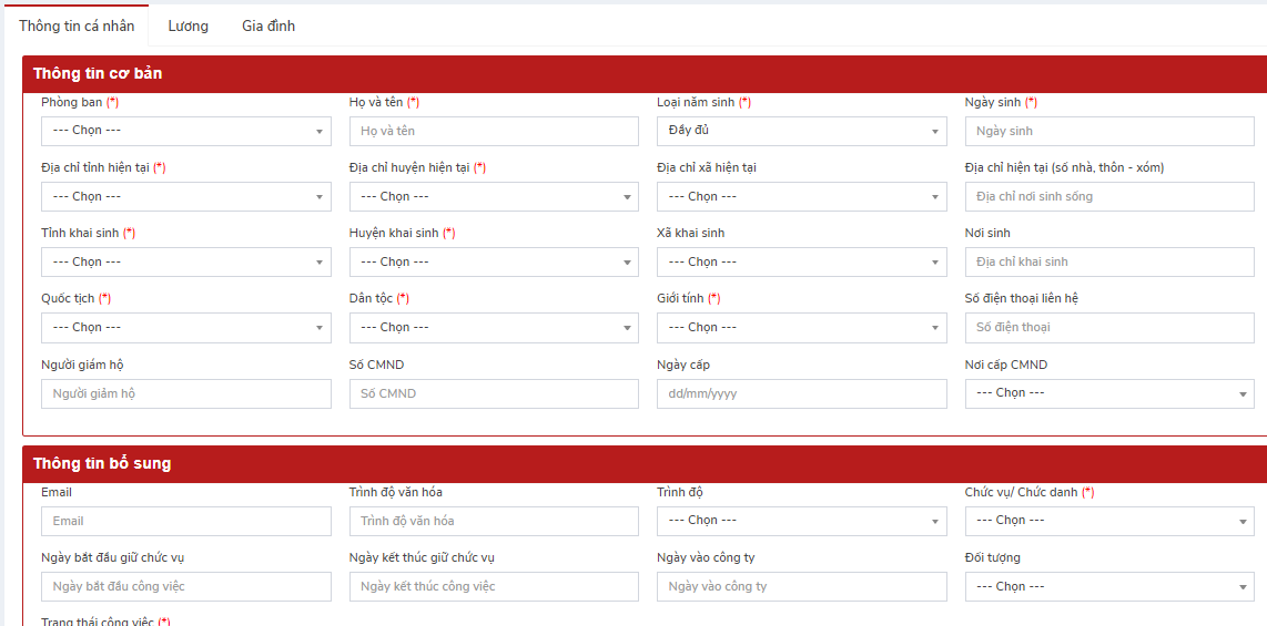 Form nhân sự trống trong tài liệu hướng dẫn web v1.9: quốc tịch và các trường nhân thân. NhãnCMND thuộc bản cũ; mẫu đang dùng phải đối chiếu bản cập nhật.