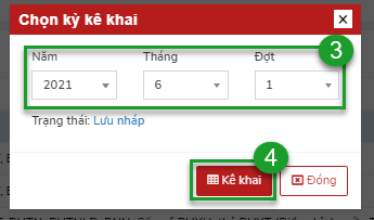 Chọn năm, tháng và đợt kê khai trên vBHXH web v1.9