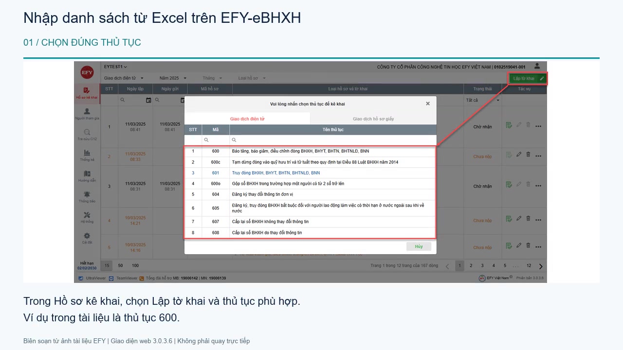 Nhập danh sách từ Excel trên EFY-eBHXH