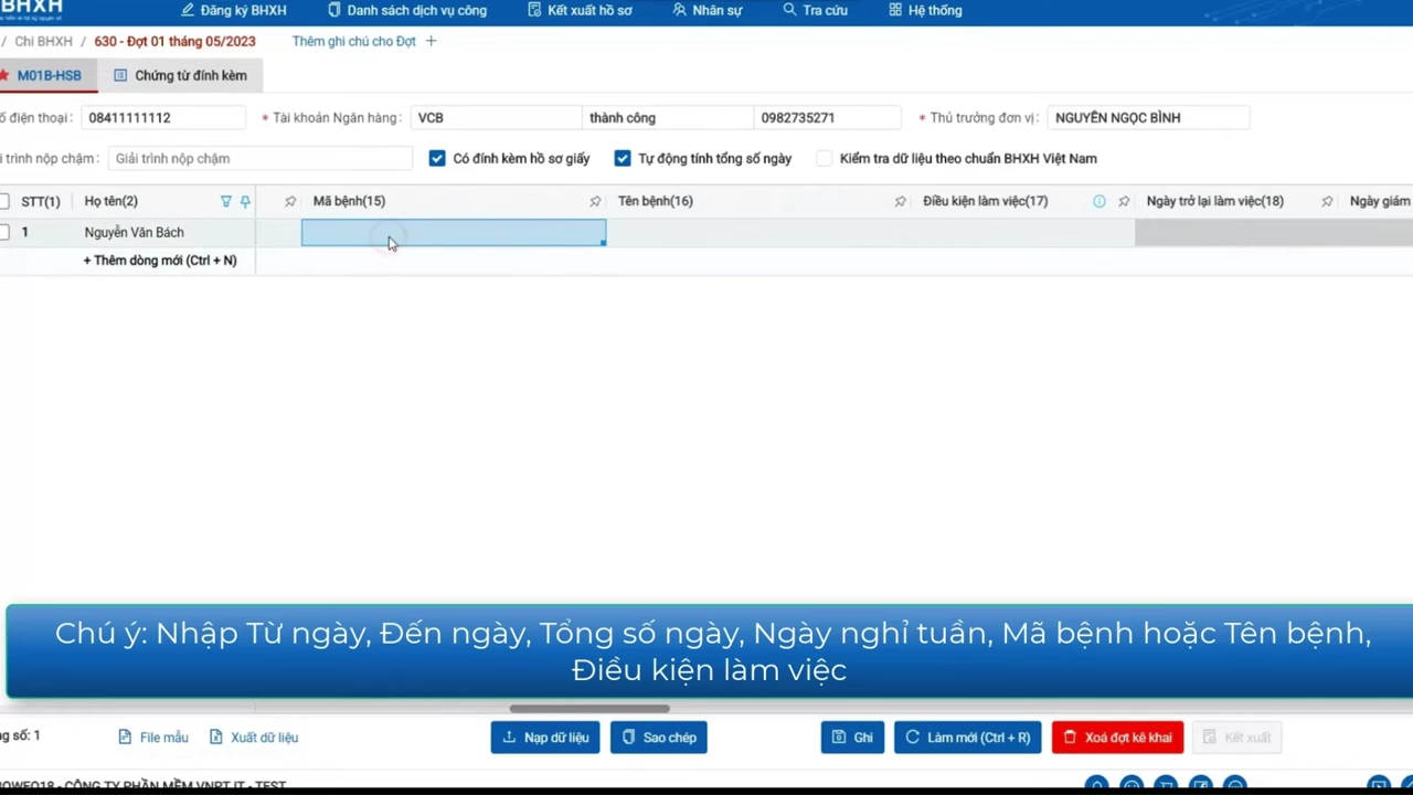 VNPT BHXH 630: Bản thân ốm