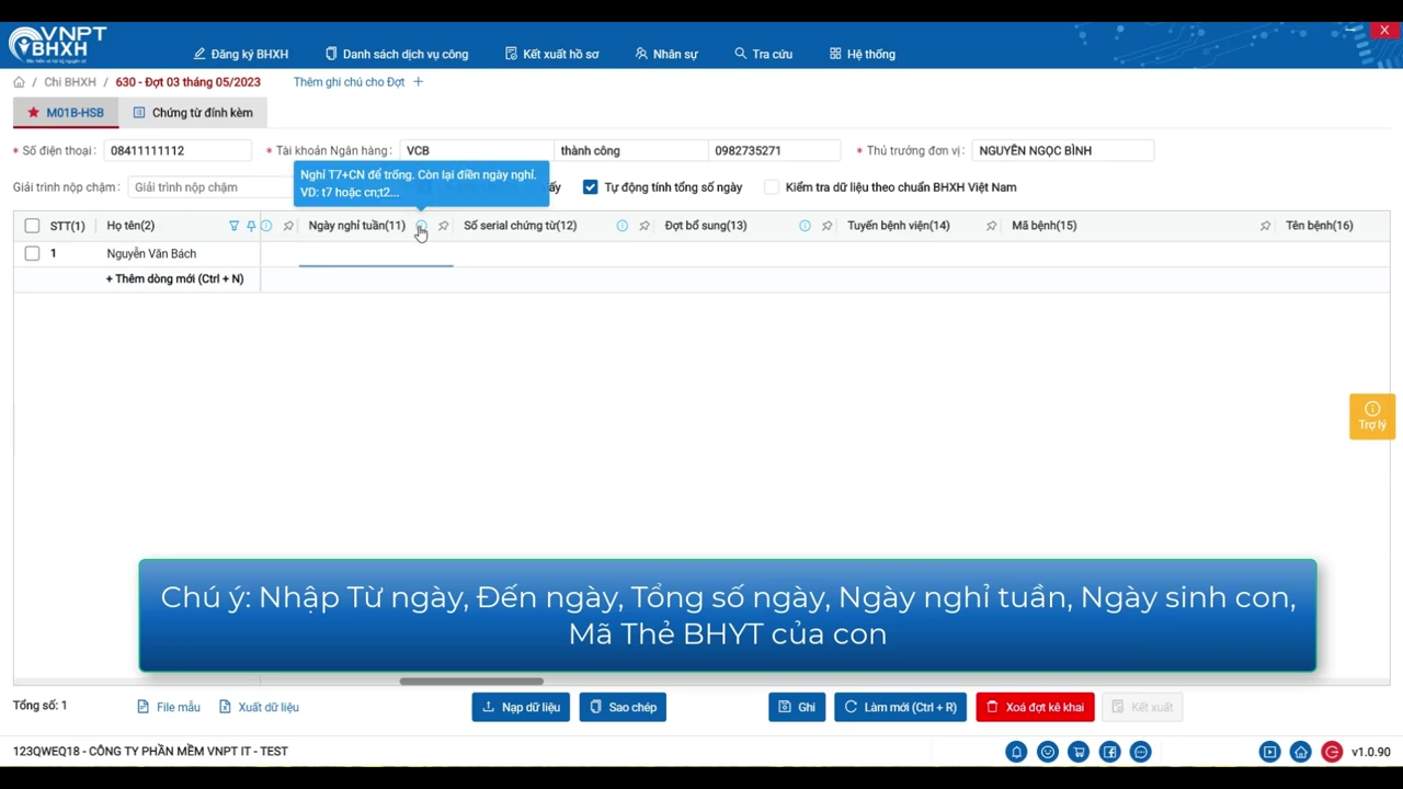 VNPT BHXH 630: Con ốm