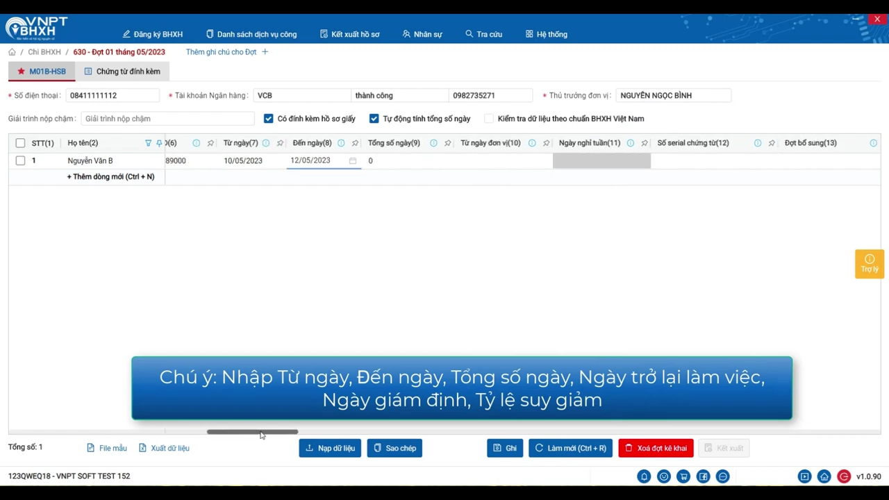 VNPT BHXH 630: Suy giảm khả năng lao động 15%–30%