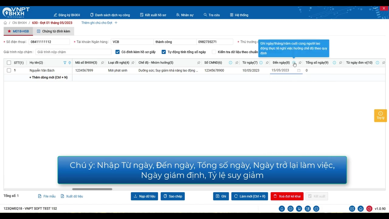 VNPT BHXH 630: Suy giảm khả năng lao động 31%–50%
